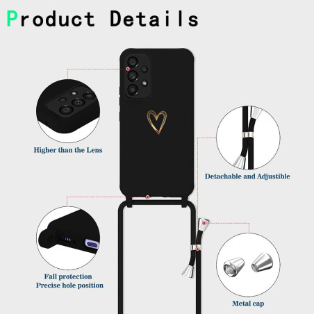 CaseLover Coque avec Cordon pour Samsung Galaxy A53 5G, Coque de Cellulaire Corde Silicone Étui en Motif Coeur avec Réglable Col