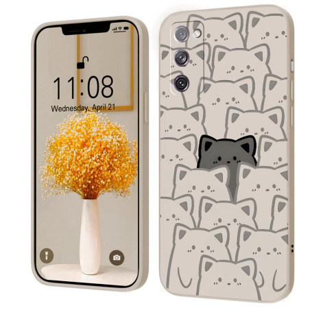 Coque Souple en Silicone Compatible avec Samsung Galaxy S20 FE - [Chat Motif] Housse de Protection Créative Anti-Chute Étui,Blan