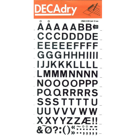 Apli DD63F - Lettres transfert majuscules noires 10 mm -129 caractères