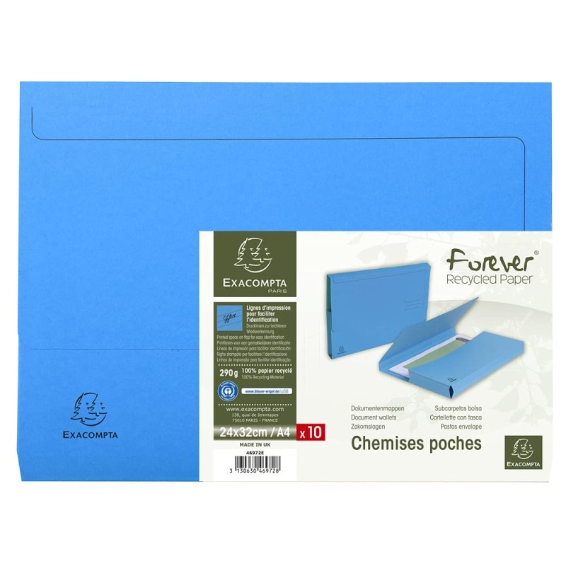 Exacompta - Réf. 46972E - Carton de 100 chemises Poche avec soufflet de 32 mm Forever® 290 g/m² - chemises 100% recyclées et cer Exacompta - Réf. 46972E - Carton de 100 chemises Poche avec soufflet de 32 mm Forever® 290 g/m² - chemises 100% recyclées et cer