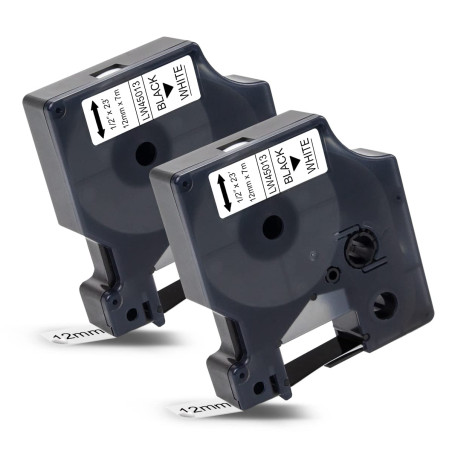 Labelwell 2x 12mm 45013s Noir sur Blanc Remplacement Rubans Compatible pour Dynmo D1 45013 S0720530 pour Dynmo LabelManager 160
