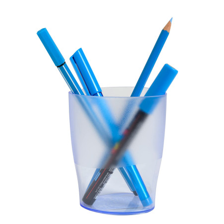 Exacompta - Réf. 67610D - Carton de 10 Pots à crayons ECOPEN - dimensions 6x8x9,5 cm - couleur bleu glacé translucide - Pour sto