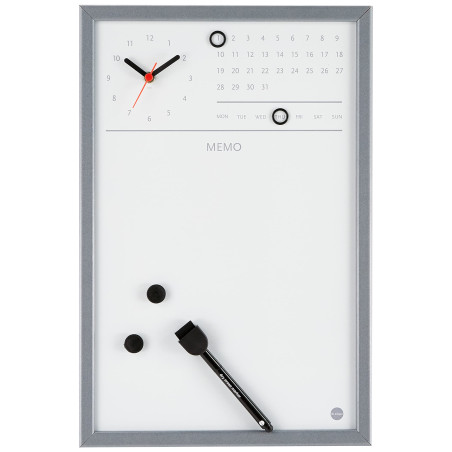 Bi-Office Tableau magnétique effaçable à sec avec Horloge/Planificateur Hebdomadaire 30 x 45 cm Gris