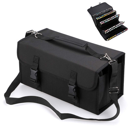 Btsky Organiseur 120 emplacements Très grande capacité en toile Avec bandoulière pour marqueurs multicolores et Rouge à lèvres,