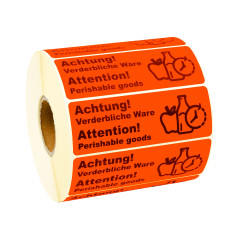 Prolac Étiquettes d'expédition - Attention ! Marchandise périssable - Étiquettes autocollantes avec forte adhérence dans un form