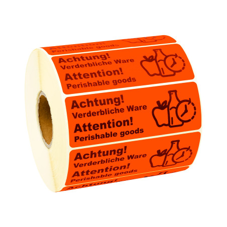 Prolac Étiquettes d'expédition - Attention ! Marchandise périssable - Étiquettes autocollantes avec forte adhérence dans un form