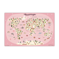 coveryourdesk Sous-main effaçable pour enfants - Carte du monde rose avec animaux - 60 x 40 cm - En vinyle de - Fabriqué en Alle