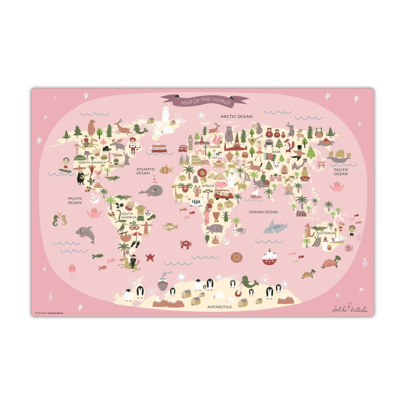 coveryourdesk Sous-main effaçable pour enfants - Carte du monde rose avec animaux - 60 x 40 cm - En vinyle de - Fabriqué en Alle coveryourdesk Sous-main effaçable pour enfants - Carte du monde rose avec animaux - 60 x 40 cm - En vinyle de - Fabriqué en Alle
