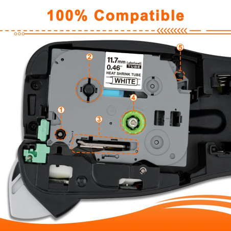 Labelwell Ruban Thermo Restractabl 11,7mm Compatible pour Brother HSE-231 HSE231 HS231 pour Brother P-Touch PT-E100 PT-E110 PT-E