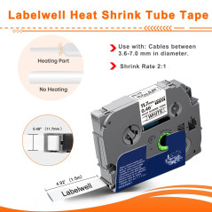 Labelwell Ruban Thermo Restractabl 11,7mm Compatible pour Brother HSE-231 HSE231 HS231 pour Brother P-Touch PT-E100 PT-E110 PT-E