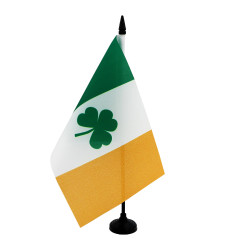 AZ FLAG - Drapeau De Table Irlande avec trèfle 21x14 cm - Petit Drapeau Du Trèfle Irlandais De Bureau 100% Polyester Avec Hampe