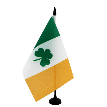 AZ FLAG - Drapeau De Table Irlande avec trèfle 21x14 cm - Petit Drapeau Du Trèfle Irlandais De Bureau 100% Polyester Avec Hampe