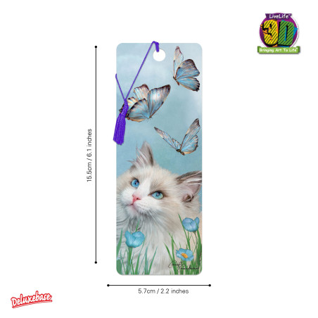 3D LiveLife Marque-page - Ragdoll & Papillons de Deluxebase. Marque page Chat avec illustrations 3D lenticulaires sous licence d