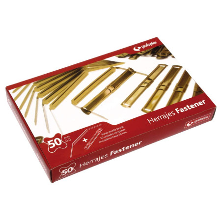 Grafoplás 5400050 Boîte de 50 Fasteners métalliques à reliure avec languette et coulissante, grenat
