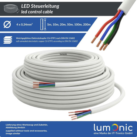 Lumonic 4x0,34mm² RGB LED Ligne de contrôle 5m | câble gainé 4 fils flexible | LiYY Extension, Câble d'alimentation, Câble d'ali