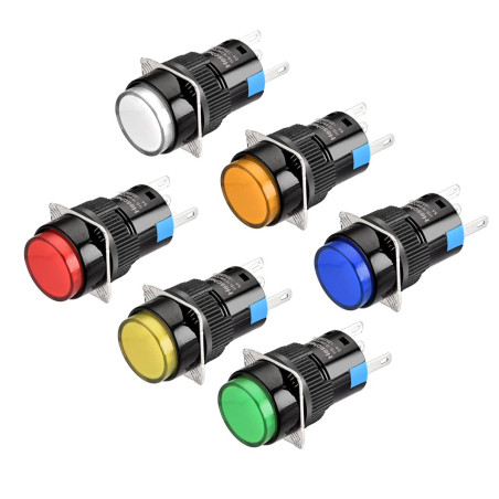 Heschen Interrupteur à bouton-poussoir rond de 16mm, type momentané, 1NO 1NC, Blanc Jaune Bleu Vert Orange Rouge, lampe LED 220V