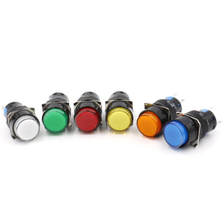 Heschen Interrupteur à bouton-poussoir rond de 16mm, type momentané, 1NO 1NC, Blanc Jaune Bleu Vert Orange Rouge, lampe LED 220V