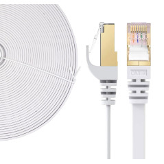 Elfcam® - 15m Câble Réseau Ethernet RJ45, Cat 7 STP 100% Cuivre, Câble Plat, 32 AWG, Blanc (15M)