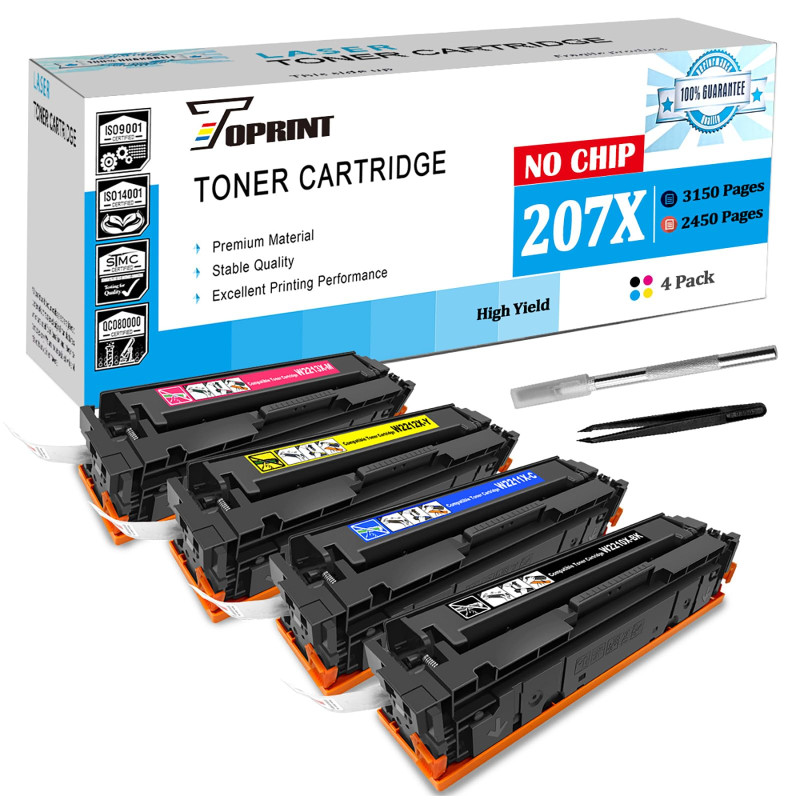 [sans Puce, avec Outil] Cartouches de Toner Remanufacturées 4 Couleurs 207X W2210X W2211X W2212X W2213X 3150 Pages Noir, C M Y 2
