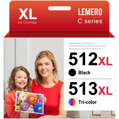 LEMERO 512 513 XL d'encre Compatibles pour Cartouche Encre Canon 512 513 Noir et Couleur pour Canon Pixma iP2700 MP495 MP230 MP2