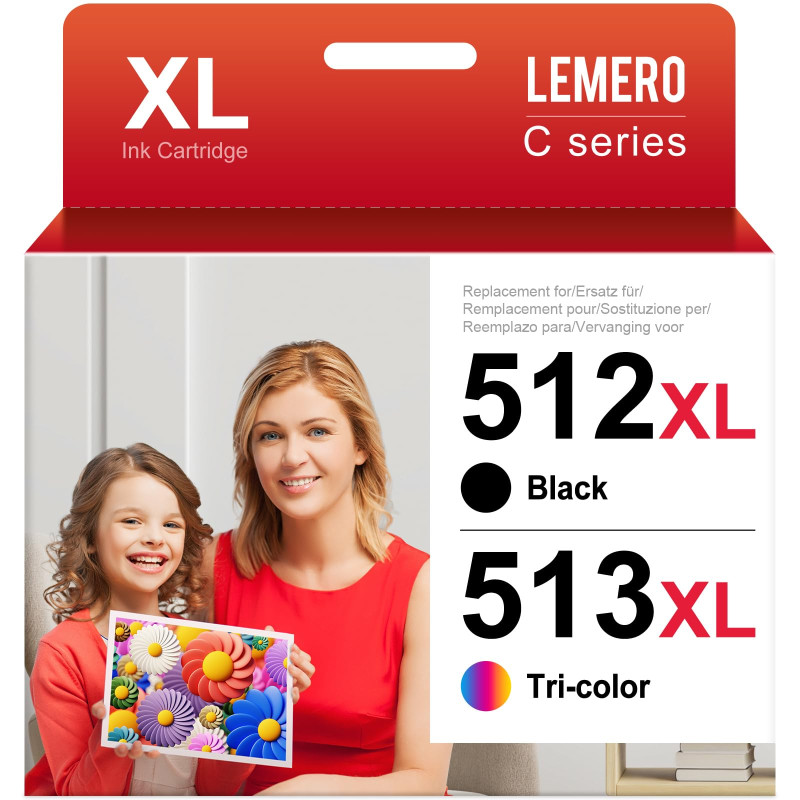 LEMERO 512 513 XL d'encre Compatibles pour Cartouche Encre Canon 512 513 Noir et Couleur pour Canon Pixma iP2700 MP495 MP230 MP2