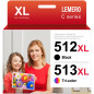 LEMERO 512 513 XL d'encre Compatibles pour Cartouche Encre Canon 512 513 Noir et Couleur pour Canon Pixma iP2700 MP495 MP230 MP2
