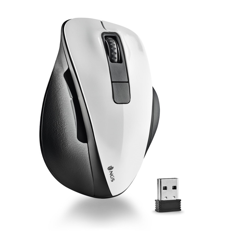 NGS Bow White - Souris sans Fil RF 2,4Ghz, Souris Optique Wireless 800/1200/1600dpi pour Ordinateur, Scroll + 5 Boutons, Ergonom
