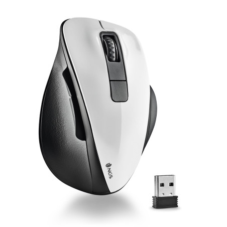 NGS Bow White - Souris sans Fil RF 2,4Ghz, Souris Optique Wireless 800/1200/1600dpi pour Ordinateur, Scroll + 5 Boutons, Ergonom