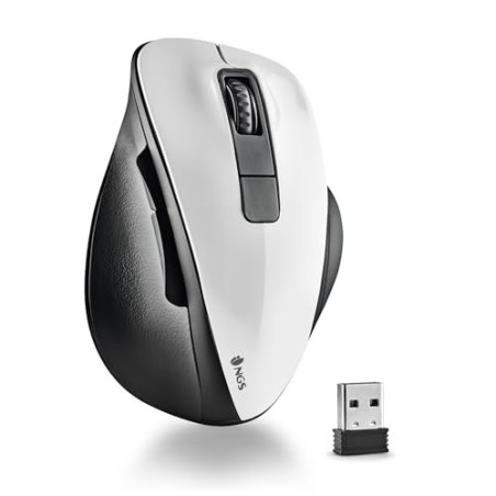 NGS Bow White - Souris sans Fil RF 2,4Ghz, Souris Optique Wireless 800/1200/1600dpi pour Ordinateur, Scroll + 5 Boutons, Ergonom