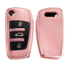 kwmobile Boitier Clef Voiture Compatible avec Audi Clé 3-Touches - Coque en Silicone de Clef de Voiture - Étui de Protection Or 