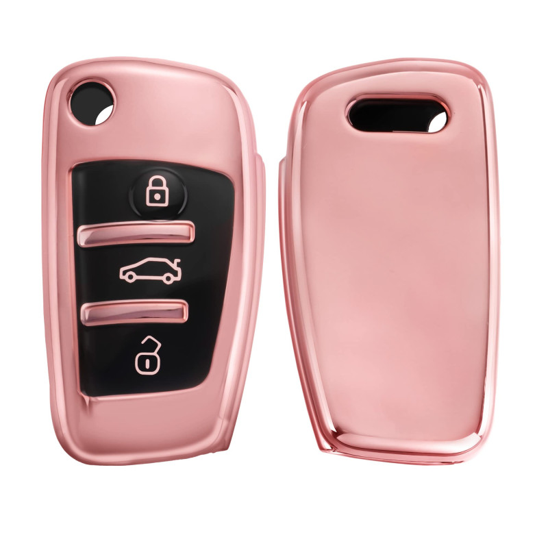 kwmobile Boitier Clef Voiture Compatible avec Audi Clé 3-Touches - Coque en Silicone de Clef de Voiture - Étui de Protection Or 