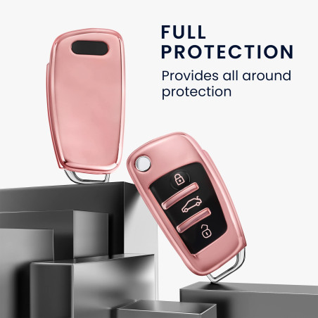 kwmobile Boitier Clef Voiture Compatible avec Audi Clé 3-Touches - Coque en Silicone de Clef de Voiture - Étui de Protection Or 