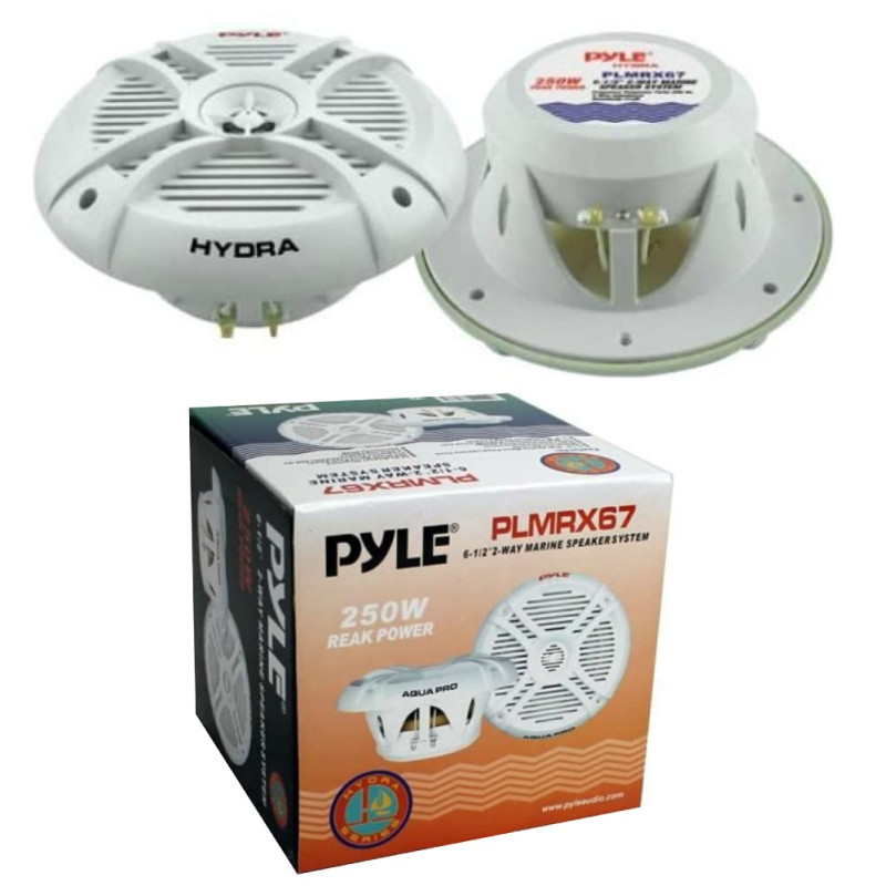 Pyle 2 Haut-PARLEURS PLMRX67 Blanc 2 Voies 250 Watt Max 19,3 cm étanche idéal pour Piscine Bateau Restaurant Pizzeria hôtel Bar 