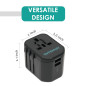 OVERMUST - Adaptateur de Voyage Universel, 2 Ports USB, Prises Interchangeables UK/EU/USA/AUS, 100V-240V, PC Résistant, Compact 