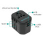 OVERMUST - Adaptateur de Voyage Universel, 2 Ports USB, Prises Interchangeables UK/EU/USA/AUS, 100V-240V, PC Résistant, Compact 