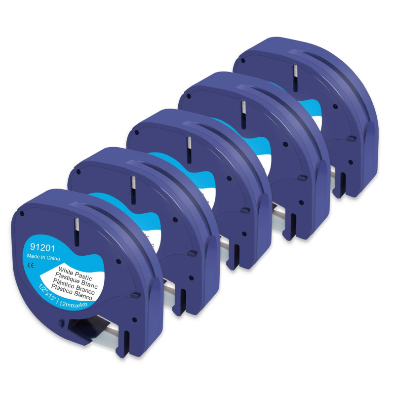 Molabel Lot de 5 rubans compatibles avec Dymo LetraTag 91221 S0721610 91201 – Plastique noir sur blanc 12mm x 4m – Pour LT-100H Molabel Lot de 5 rubans compatibles avec Dymo LetraTag 91221 S0721610 91201 – Plastique noir sur blanc 12mm x 4m – Pour LT-100H