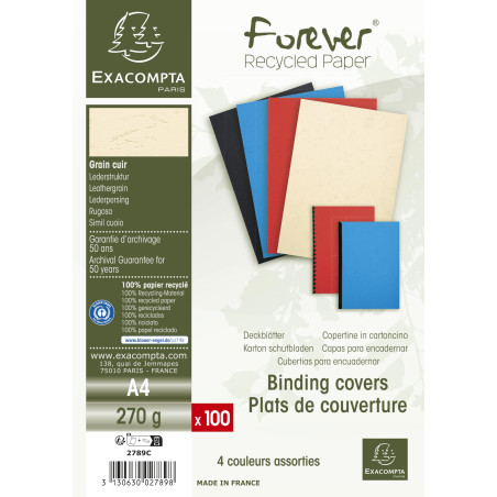 EXACOMPTA Pack de 100 couvertures Forever A4 270 g Couleurs Assorties