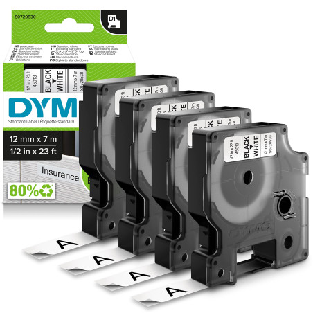 DYMO D1 étiquettes autocollantes authentiques | impression en noir sur fond blanc | 12 mm x 7 m | pour étiqueteuses LabelManager
