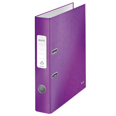 Leitz, Classeur à Levier A4, Carton Pelliculé, Dos 50 mm, Capacité 350 Feuilles, Mécanisme unique 180°, Violet WOW, 10060062