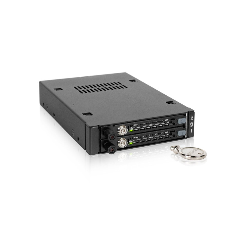 Icy Dock Rack Mobile métallique pour 2 x SSD Or HDD 2.5” SATA/SAS dans 1 Baie de 3.5" avec clé de Verrouillage & vis moletée Ant Icy Dock Rack Mobile métallique pour 2 x SSD Or HDD 2.5” SATA/SAS dans 1 Baie de 3.5" avec clé de Verrouillage & vis moletée Ant