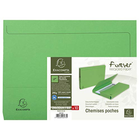 Exacompta - Réf. 46973E - Paquet de 10 chemises Poche avec soufflet de 32 mm Forever® 290 g/m² - chemises 100% recyclées et cert