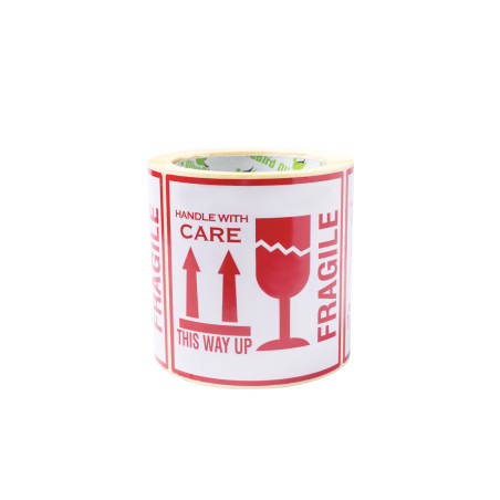 OliveBird 100 Autocollants Fragile Avec Inscription En Anglais "This Way Up Handle With Care" Autocollants, Grande Taille 10 X 1