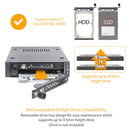 Icy Dock Rack Mobile métallique pour 2 x SSD Or HDD 2.5” SATA/SAS dans 1 Baie de 3.5" avec clé de Verrouillage & vis moletée Ant