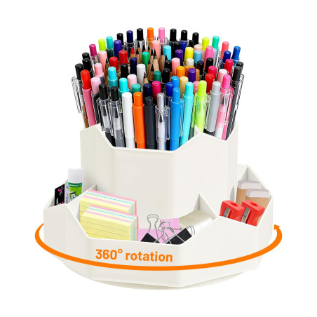 Lvjkes Faire tourner pot crayon, Rangement bureau 9 compartiments, Grande capacité améliorée rotative à 360 °, Peut accueillir d