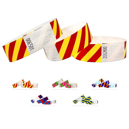Bracelets d'identification Tyvek 19 mm, Rayé, 1000 pièces, Bracelets événementiels (Rouge-Jaune, 1000 Pack)