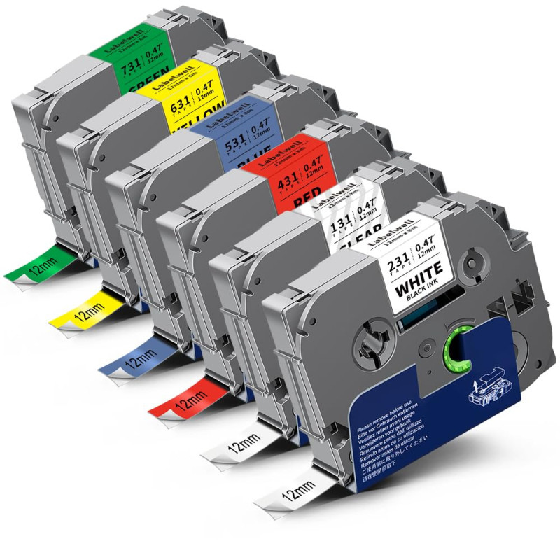 Labelwell 6x Ruban pour Brother TZe-231 TZe-131 TZe-431 TZe-531 TZe-631 TZe-731 12mm 0.47 TZ Etiqueteuse Cassette Recharge pour Labelwell 6x Ruban pour Brother TZe-231 TZe-131 TZe-431 TZe-531 TZe-631 TZe-731 12mm 0.47 TZ Etiqueteuse Cassette Recharge pour