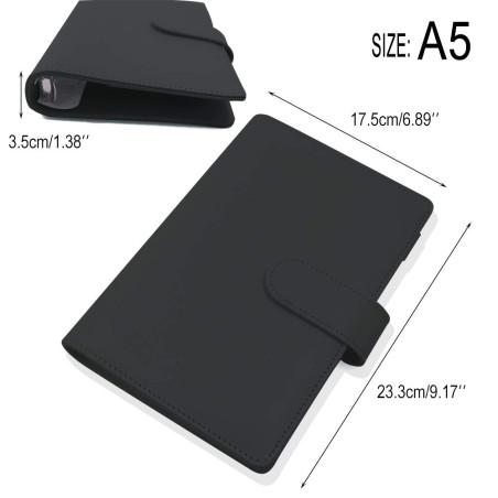 Carnet de notes A5 en cuir synthétique - Classeur à feuilles mobiles - Avec boucle magnétique - Noir