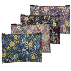 4 pièces Multi-Fonctionnelle Pochette De Toile, Poche Crayon de Toile, Conception d'impression Vintage Fleur Floral Pen Holder,