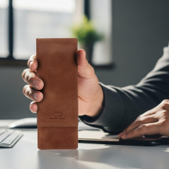 Brown Bear Étui en cuir pour 3 stylos, 013 marron vintage avec fermeture magnétique, Lederetui für 3 Schreibgeräte, Étui pour 3