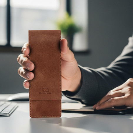 Brown Bear Étui en cuir pour 3 stylos, 013 marron vintage avec fermeture magnétique, Lederetui für 3 Schreibgeräte, Étui pour 3